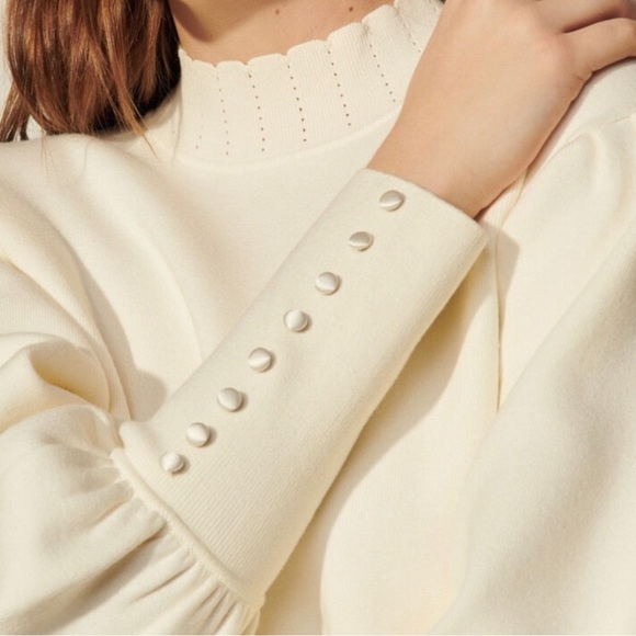 Sandro Cream White Knit Raphael Mock Neck Sweater Top, Size 1 - Picture 3 of 13